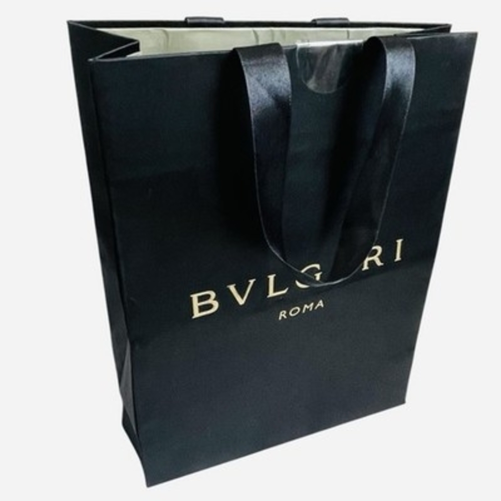 Bvlgari Roma Black Gold Logo Print Satin Fabric Gift Shopping Bag 10.5x4.5x13 G+ - Picture 3 of 4